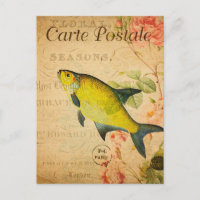 Poisson vintage à brème jaune Floral Français