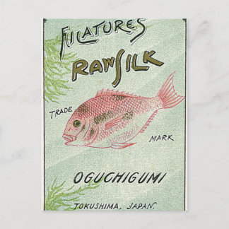 Carte Postale Poisson Vintage japonais Étiquette de soie