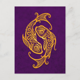 Carte Postale Poissons jaunes complexes Zodiac sur violet