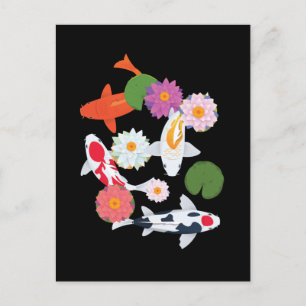 Carte Postale Poissons Koi Japonais Art Nymphéa