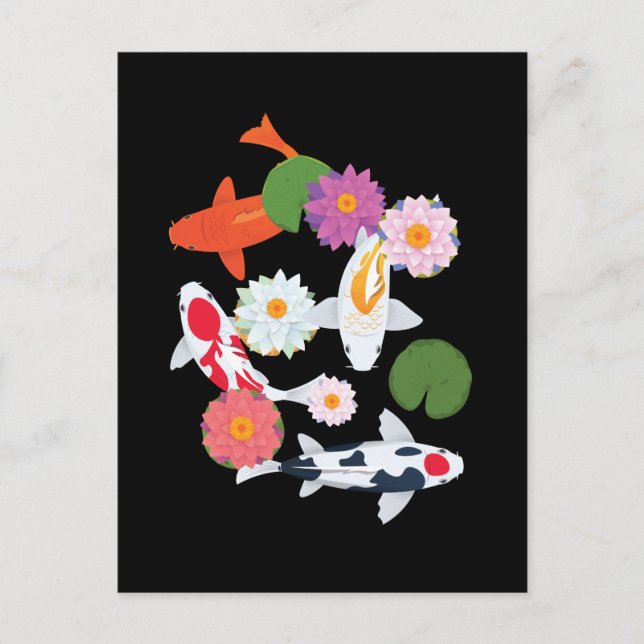 Carte Postale Poissons Koi Japonais Art Nymphéa (Devant)