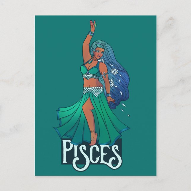 Carte Postale Poissons Zodiaque danseuse du ventre Art Astrologi (Devant)