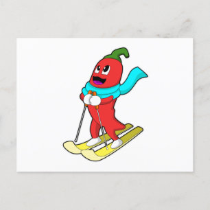 Carte Postale Poivre en skieur avec ski