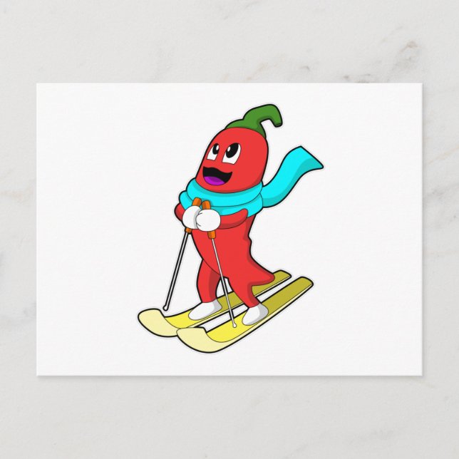Carte Postale Poivre en skieur avec skis (Devant)