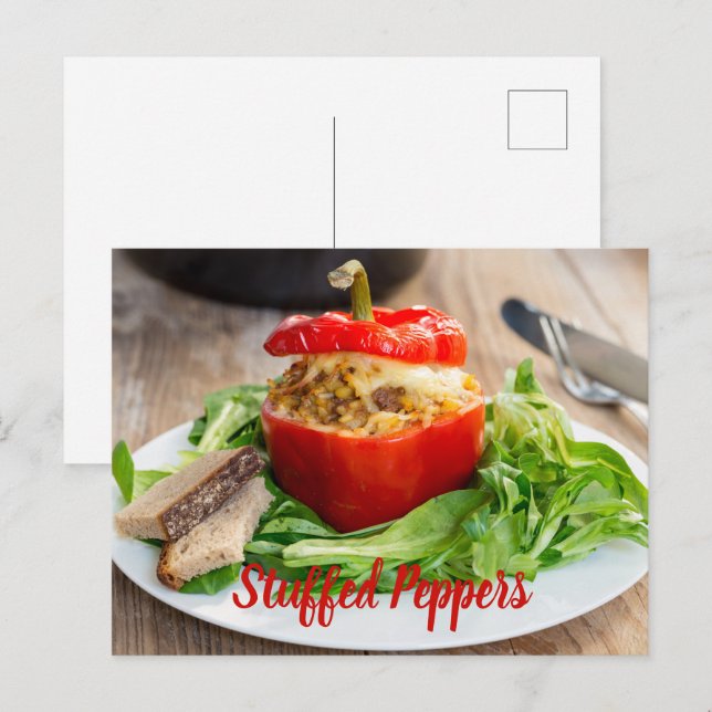Carte Postale Poivrons farcis au four avec sauce à la viande et  (Devant / Derrière)