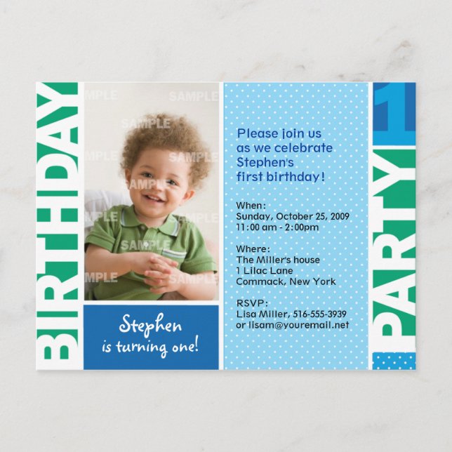 Carte postale Poka Dot First Birday Party Invitati (Devant)