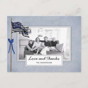 Carte Postale Police Mince Ligne Bleue Drapeau Américain Merci p
