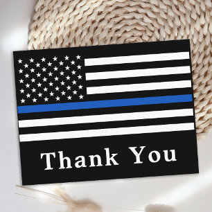 Carte Postale Police Officier Mince Ligne bleue Merci du drapeau