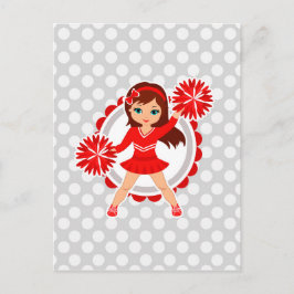 Carte Postale Pom-pom girl - Jolie Brunette Rouge