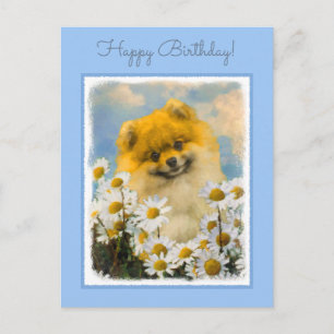 Carte Postale Poméranien dans Daisies Peinture - Art Chien origi