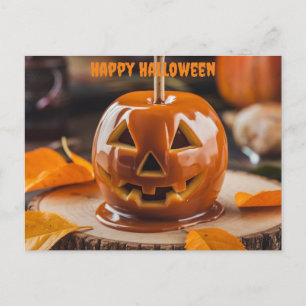 Carte Postale pomme carm sculptée comme Jack-o'-lantern hallowee