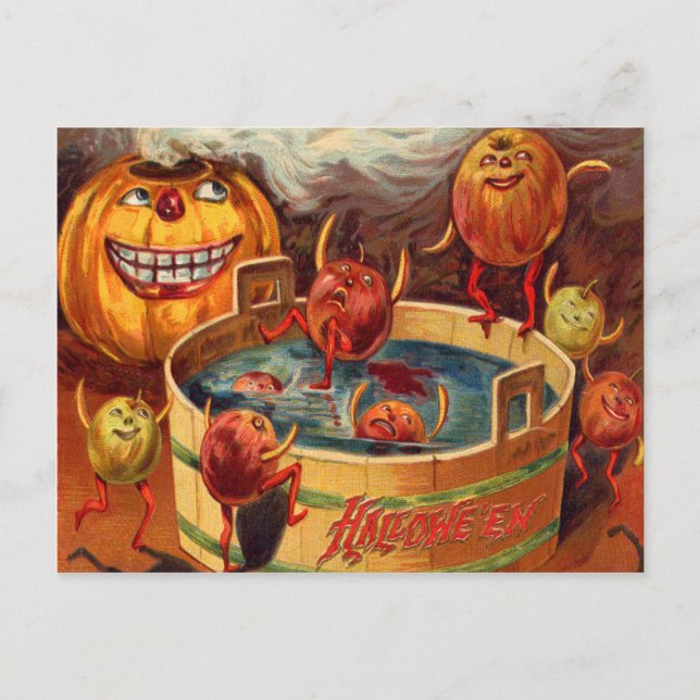 Carte Postale Pomme Citrouille Jack O' souriante (Devant)