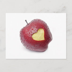 Carte Postale Pomme rouge fraîche avec un symbole en forme de
