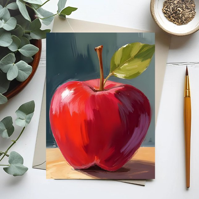 Carte Postale Pomme rouge | Peinture à l'huile de fruits (Créateur téléchargé)