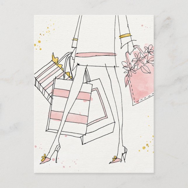 Carte Postale Pomme sauvage | Croquis de mode rose moderne (Devant)