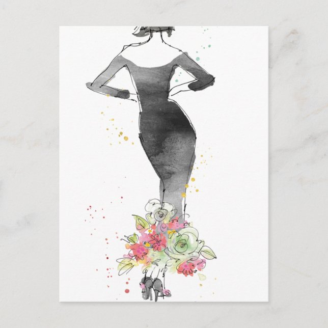 Carte Postale Pomme sauvage | Croquis de robe florale chic (Devant)