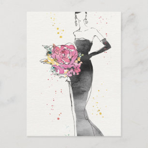 Carte Postale Pomme sauvage Croquis floral de la robe de mode
