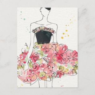 Carte Postale Pomme sauvage Dessin de robe florale glamour
