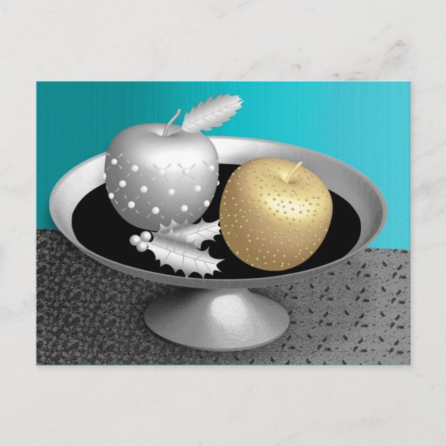 Carte Postale Pommes d'or et d'argent sur un piédestal d'argent (Devant)