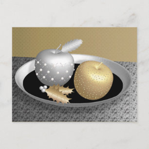Carte Postale Pommes d'or et d'argent sur un plateau d'argent