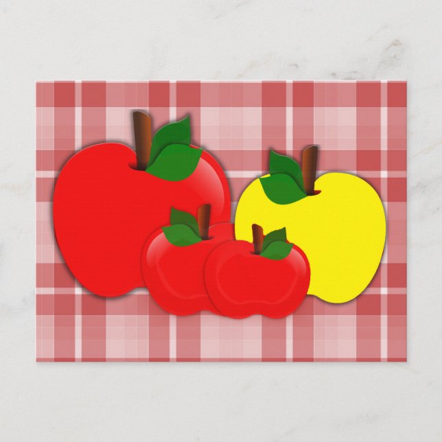 Carte Postale Pommes rouges et jaunes sur carreaux rouges (Devant)