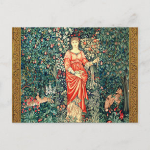 CARTE POSTALE POMONA TENANT DES FRUITS EN VERDURE, ANIMAUX FORES