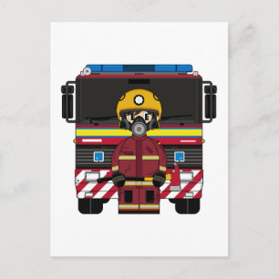 Carte postale pompier et moteur incendie