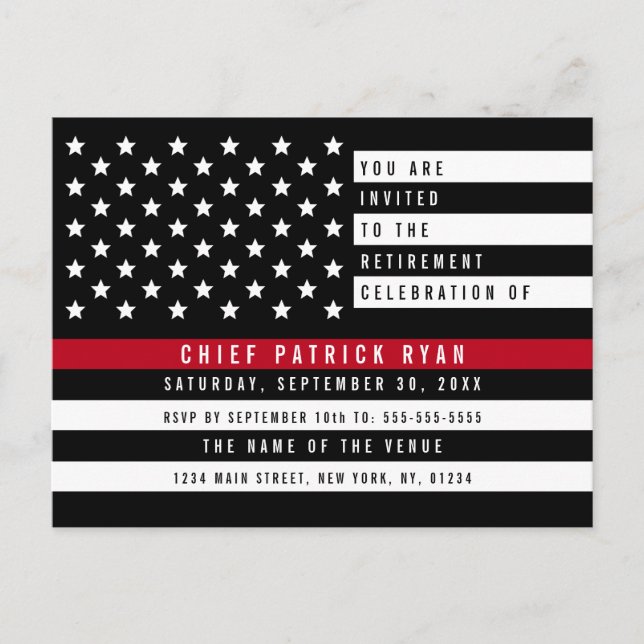 Carte Postale Pompier Mince Red Line American Flag Retraite (Devant)