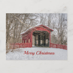 Carte Postale Pont couvert Neige rouge Photo Noël