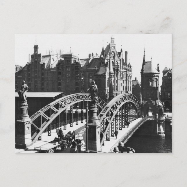 Carte Postale Pont dans le Speicherstadt Hamburg, vers 1910 (Devant)