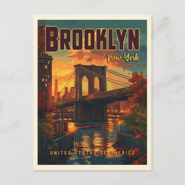 Carte Postale Pont de Brooklyn au lever du soleil - Un voyage vi (Devant)