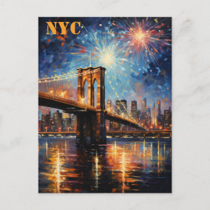 Carte Postale Pont de Brooklyn New York City Feux d'artifice Voy