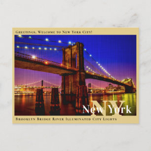 Carte Postale Pont de Brooklyn Rivière Illuminée Lumières de la 