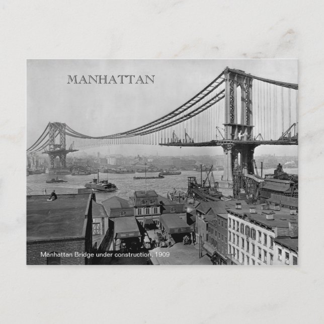 Carte Postale Pont de Manhattan en construction en 1909 photo (Devant)