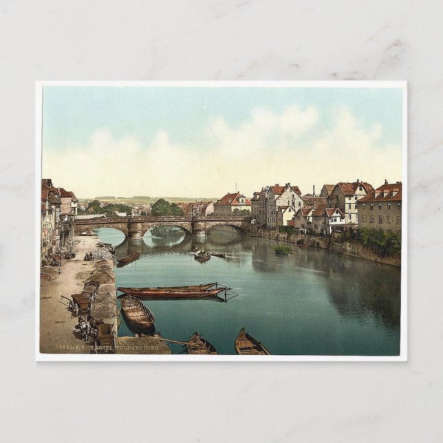 Carte Postale Pont Fulda, Cassel (Kassel), Hesse-Nassau, (Devant)