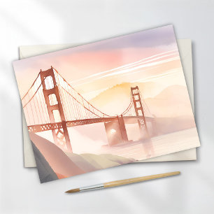 Carte Postale Pont Golden Gate Lever de soleil Belle aquarelle