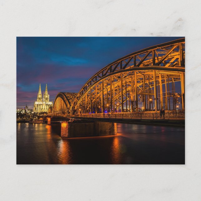 Carte Postale Pont Hohenzollern de Cologne la nuit (Devant)
