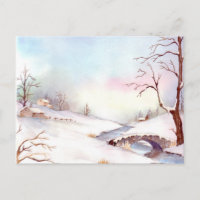 Pont Neige Aquarelle Peinture Paysage
