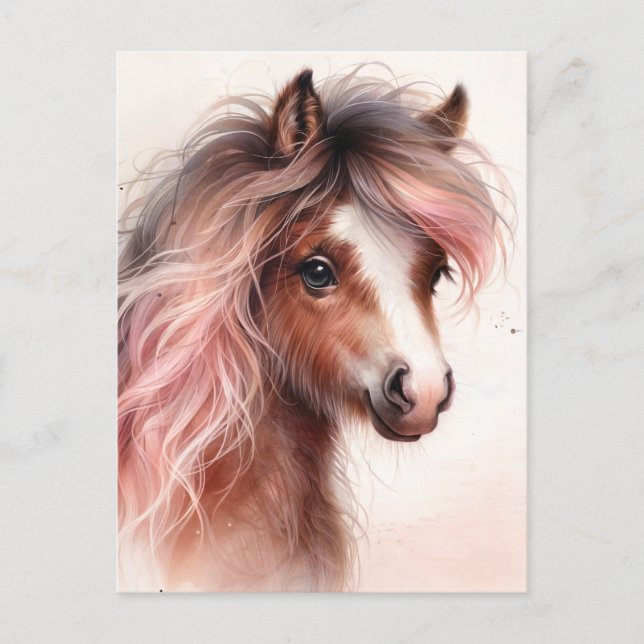 Carte Postale Pony With Pink Mane Watercolor (Devant)