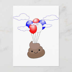 Carte Postale Poo Emoji Voler Avec Ballons