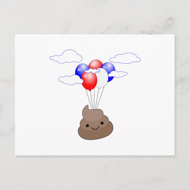 Carte Postale Poo Emoji Voler Avec Ballons (Devant)