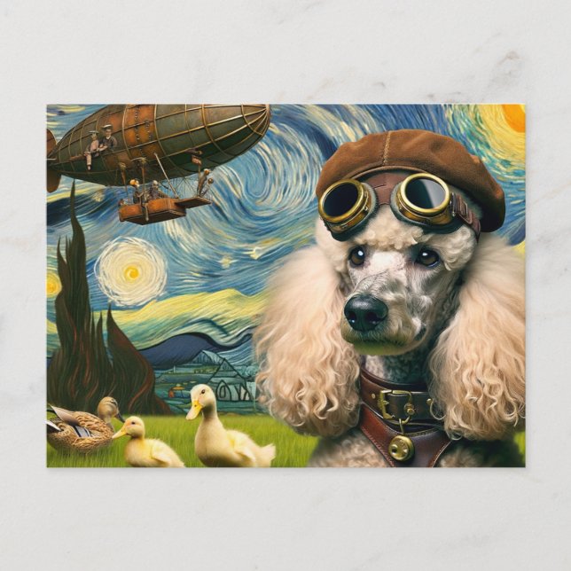 Carte Postale Poodle et canards vapeur adorables (Devant)