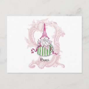 Carte Postale Poodles Tour Eiffel rose dans Hatbox