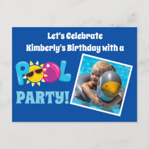 Carte Postale Pool Party Enfants Modèle photo Blue Anniversaire