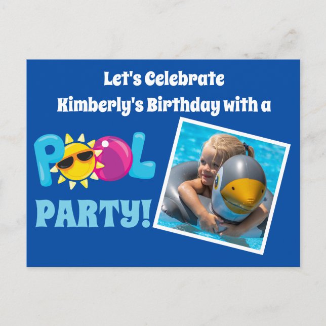 Carte Postale Pool Party Enfants Modèle photo Blue Anniversaire (Devant)