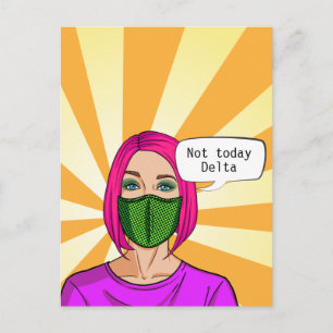 Carte Postale Pop Art 2021 Masque Visage Lady Delta Covid