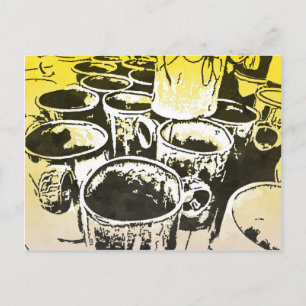 Carte Postale Pop Art Café Mugs Aquarelle Imprimer en Jaune