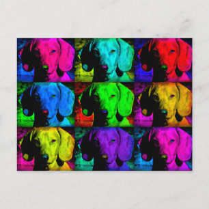 Carte Postale Pop Art Dachshund Doxie Doux Visage Souloureux Yeu
