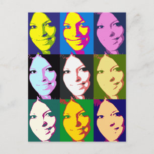 Carte Postale Pop Art Girl Portrait Profil Motif couleur