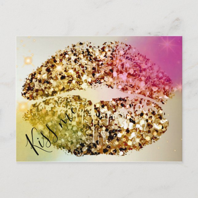 Carte Postale Pop Art Glitam Faux Gold Kiss Me (Devant)